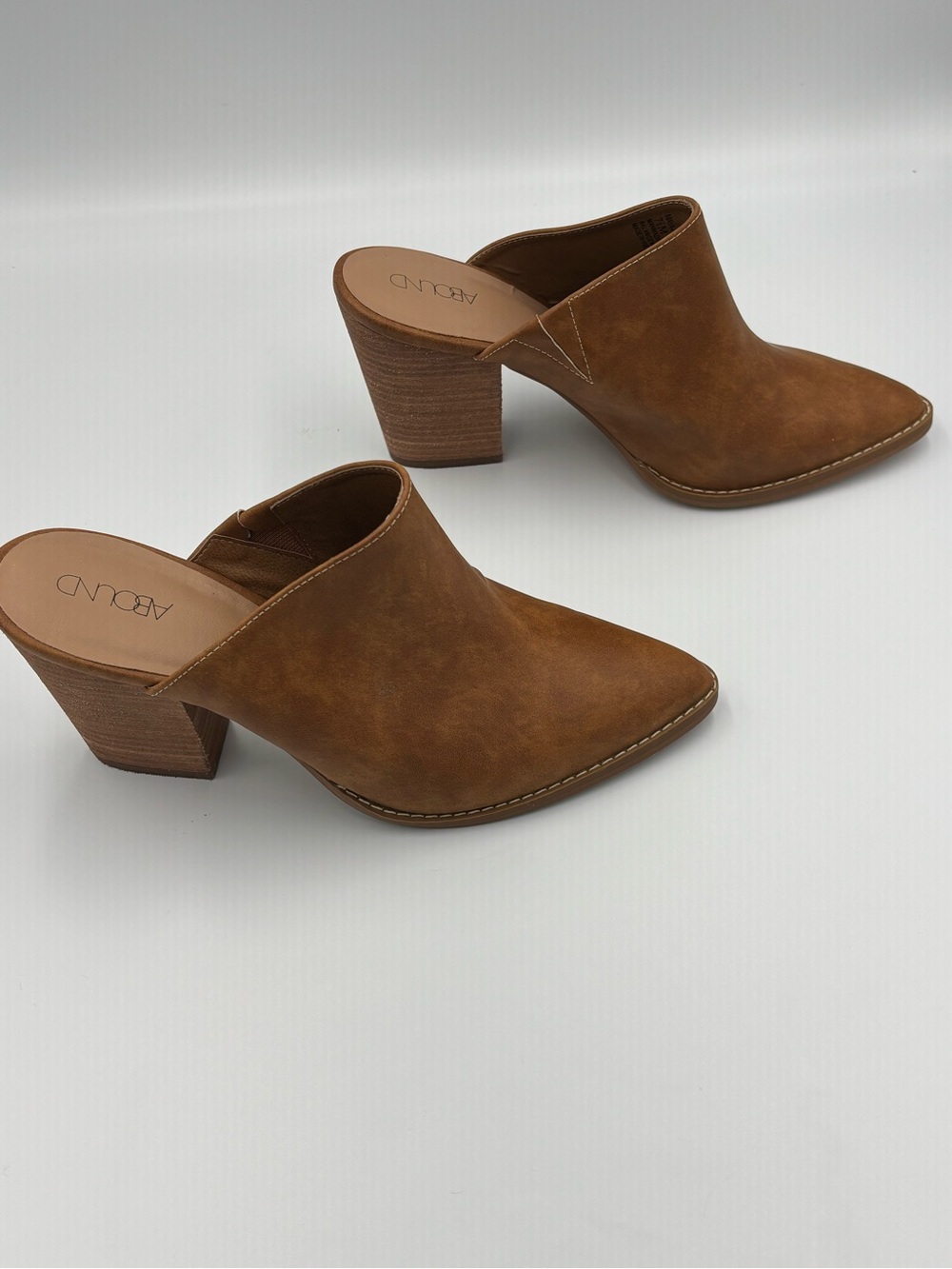 Abound Maya Cognac Pointed Toe Block Heel Mules 7.5 New